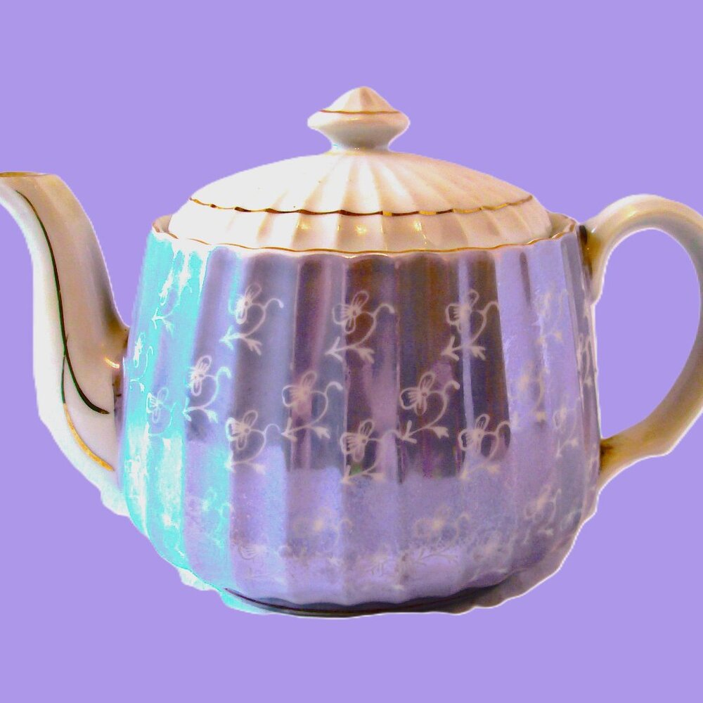 Vintage Mid-Century lustrious perwinkle teapot gold highlights Japan by Noritake